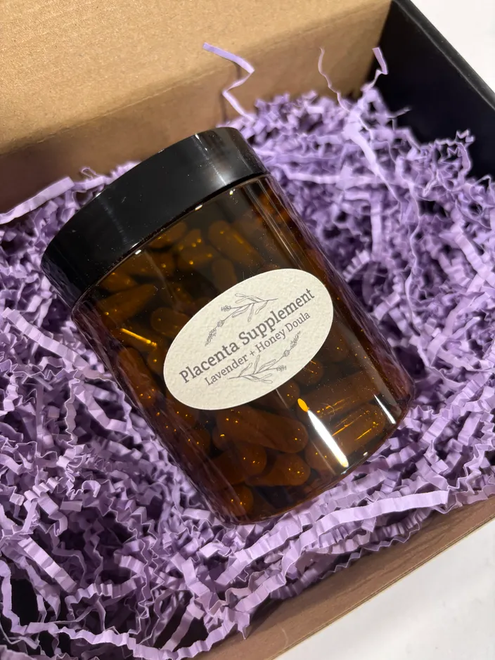 Placenta capsules prepared by Lavender + Honey Wellness