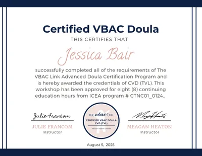 Certified VBAC Doula credential