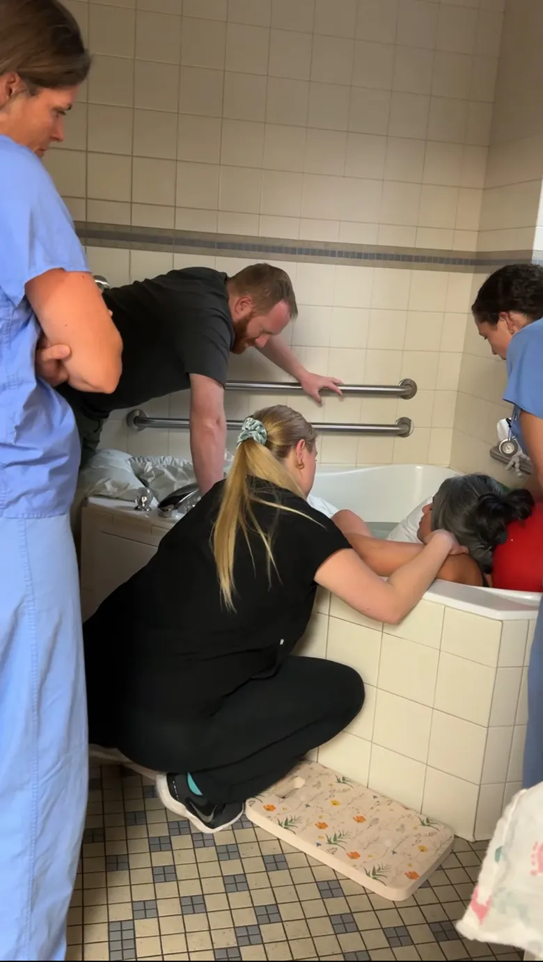 Lavender + Honey hospital tub birth scene